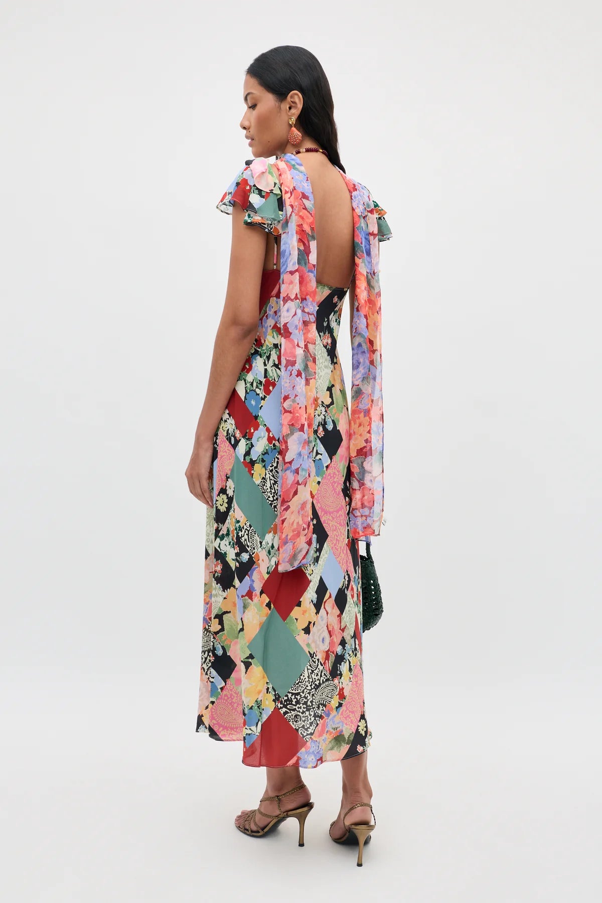 Rixo Adele Silk Midi Dress Olivia Patchwork Multi