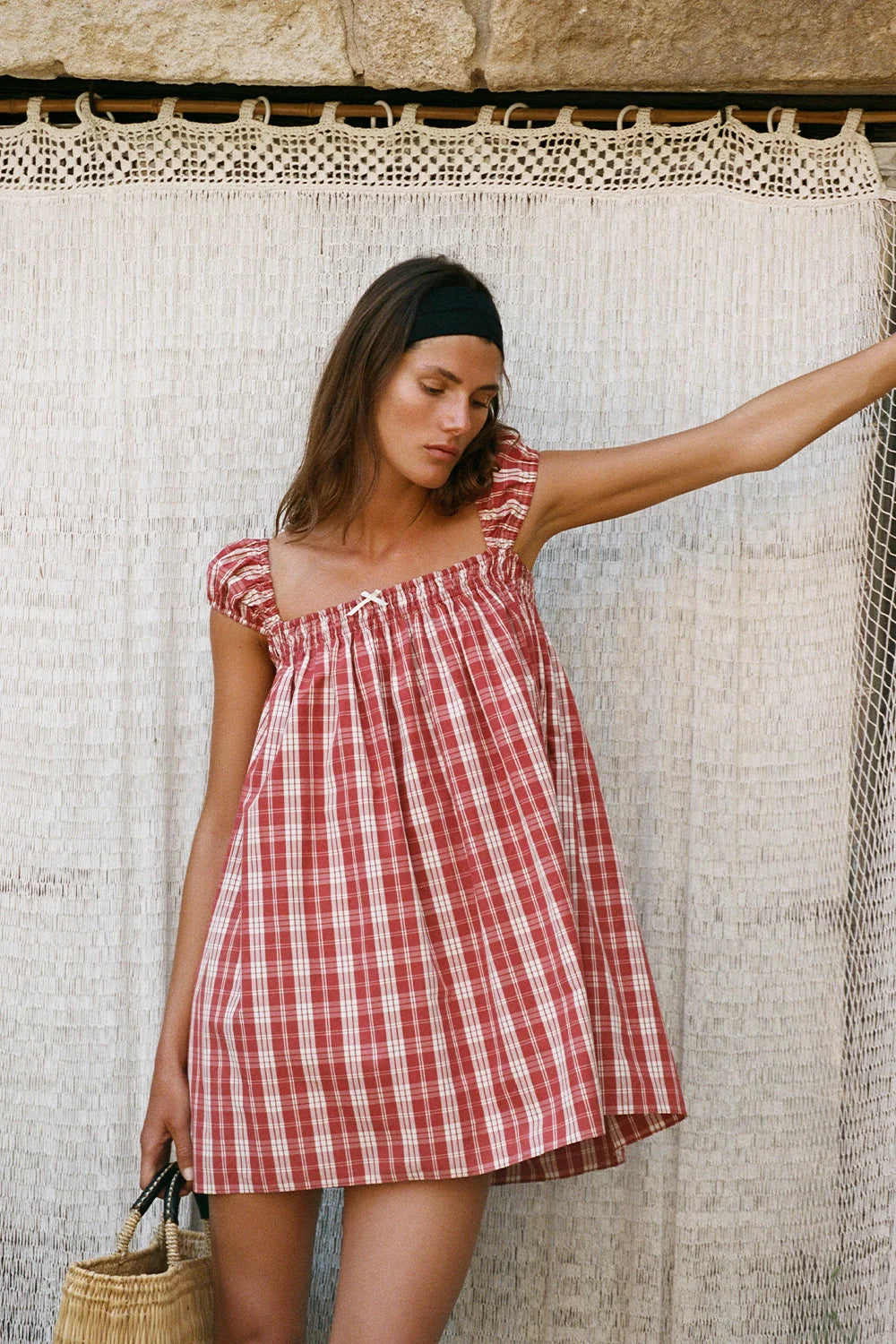 Faithfull Belinha Mini Dress Ines Check Terra Rosso