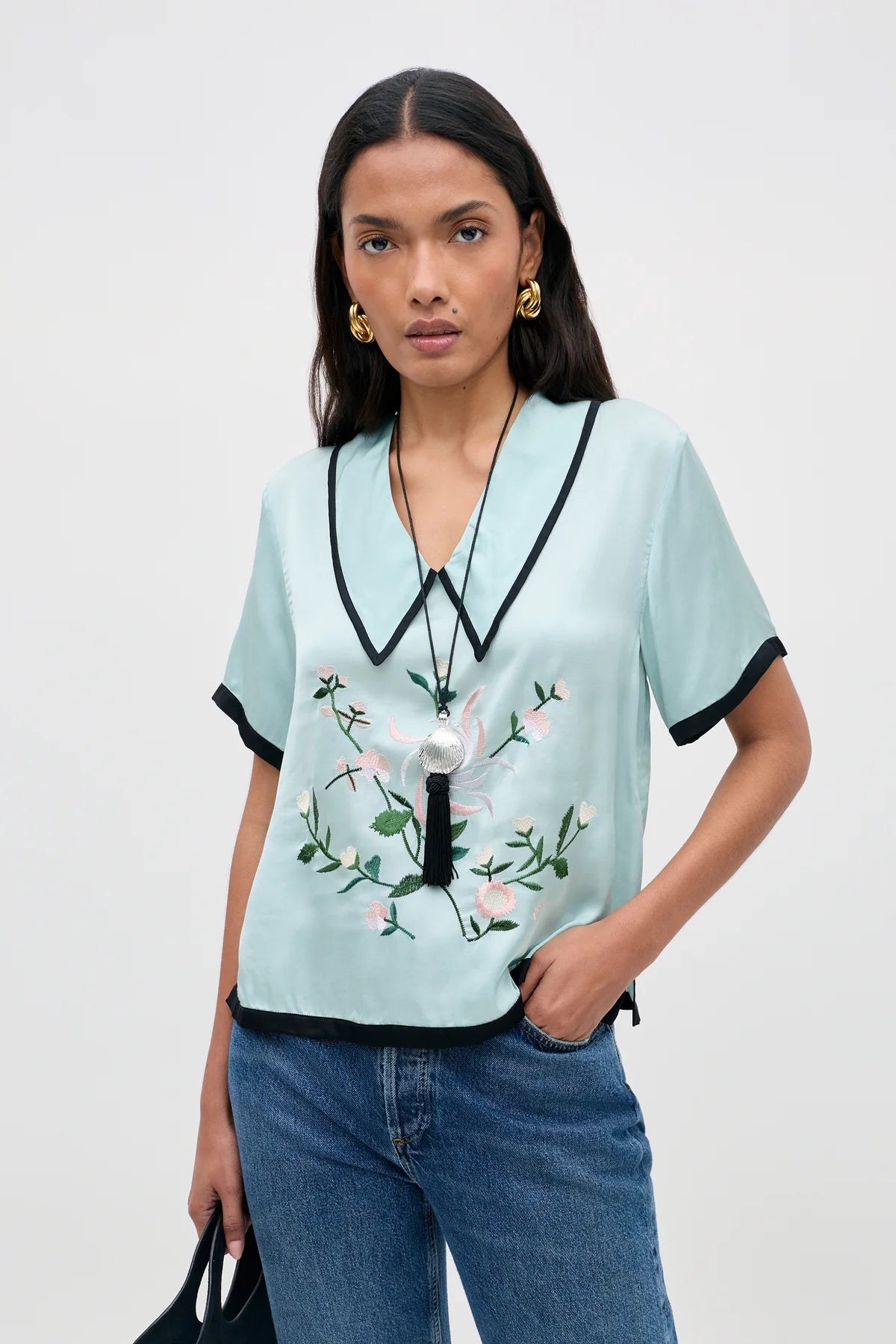 Rixo Nicolina Top Frida Embroidery Mist