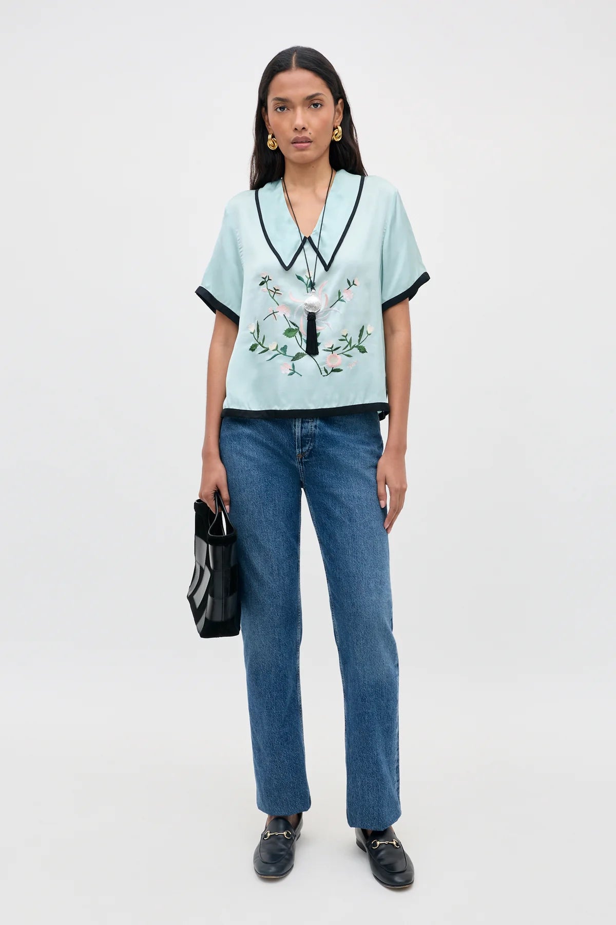 Rixo Nicolina Top Frida Embroidery Mist