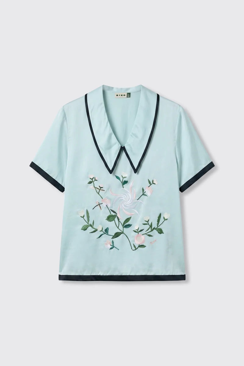 Rixo Nicolina Top Frida Embroidery Mist