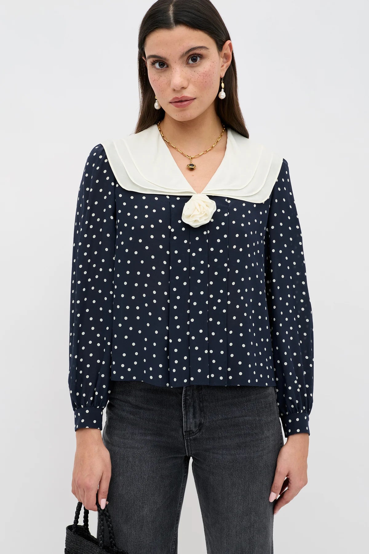 Emelin Silk Blouse Layla Dot Navy