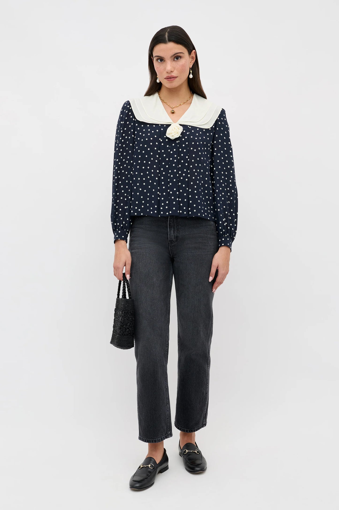 Emelin Silk Blouse Layla Dot Navy