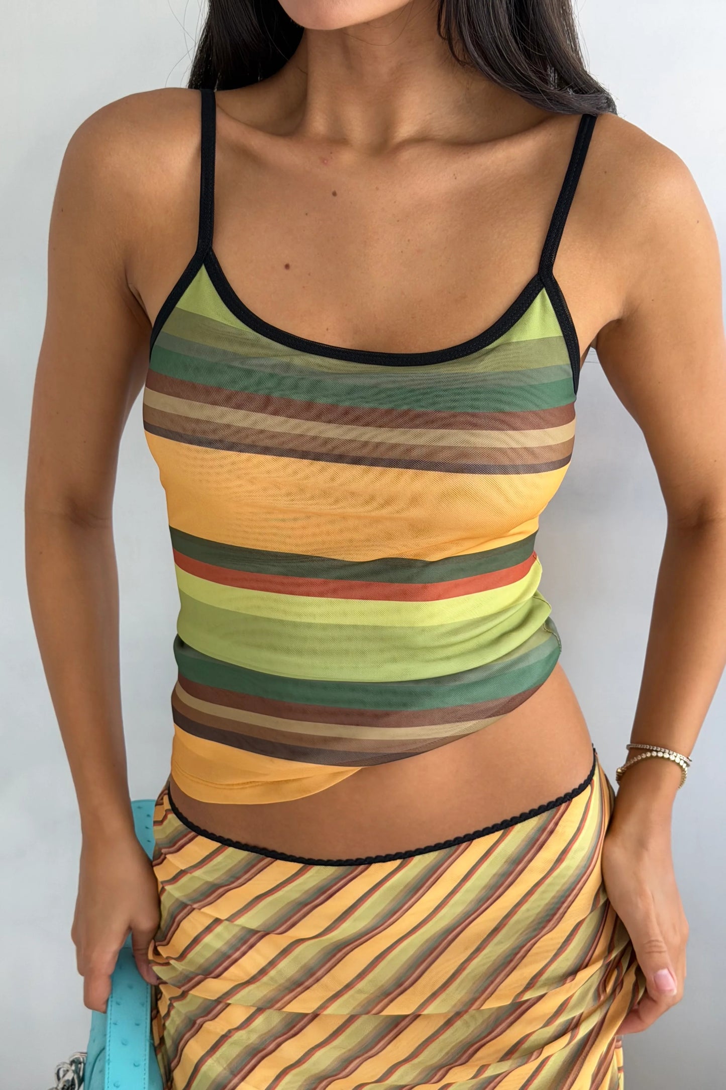 With Harper Lu Mesh Camisole Gold Stripe