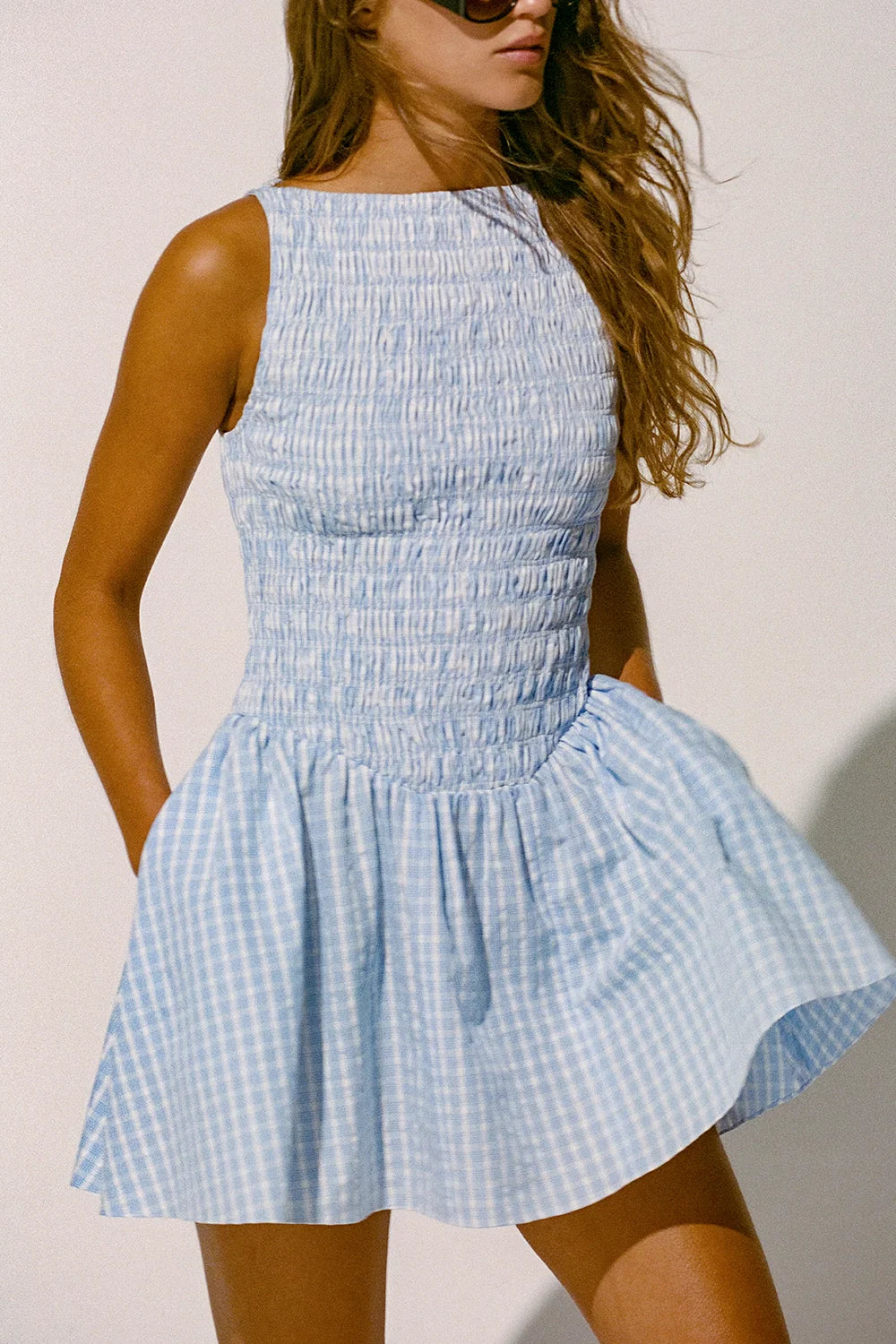 Martina Mini Dress Paloma Check Light Blue White