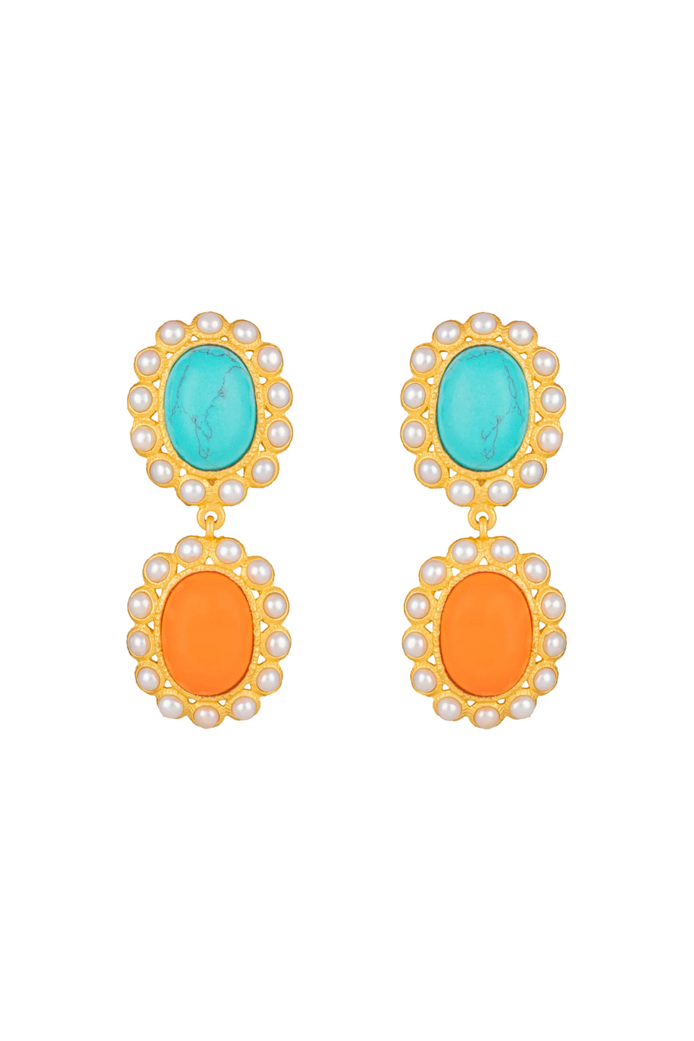 Ada Earrings Orange Coral and Turquoise