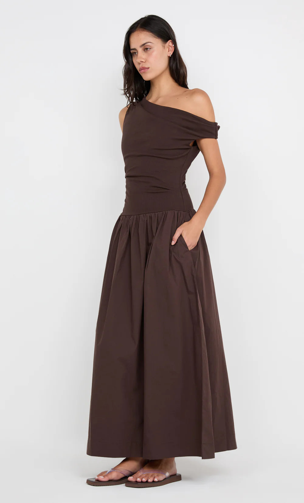 Freya Asym Maxi Dress Chocolate