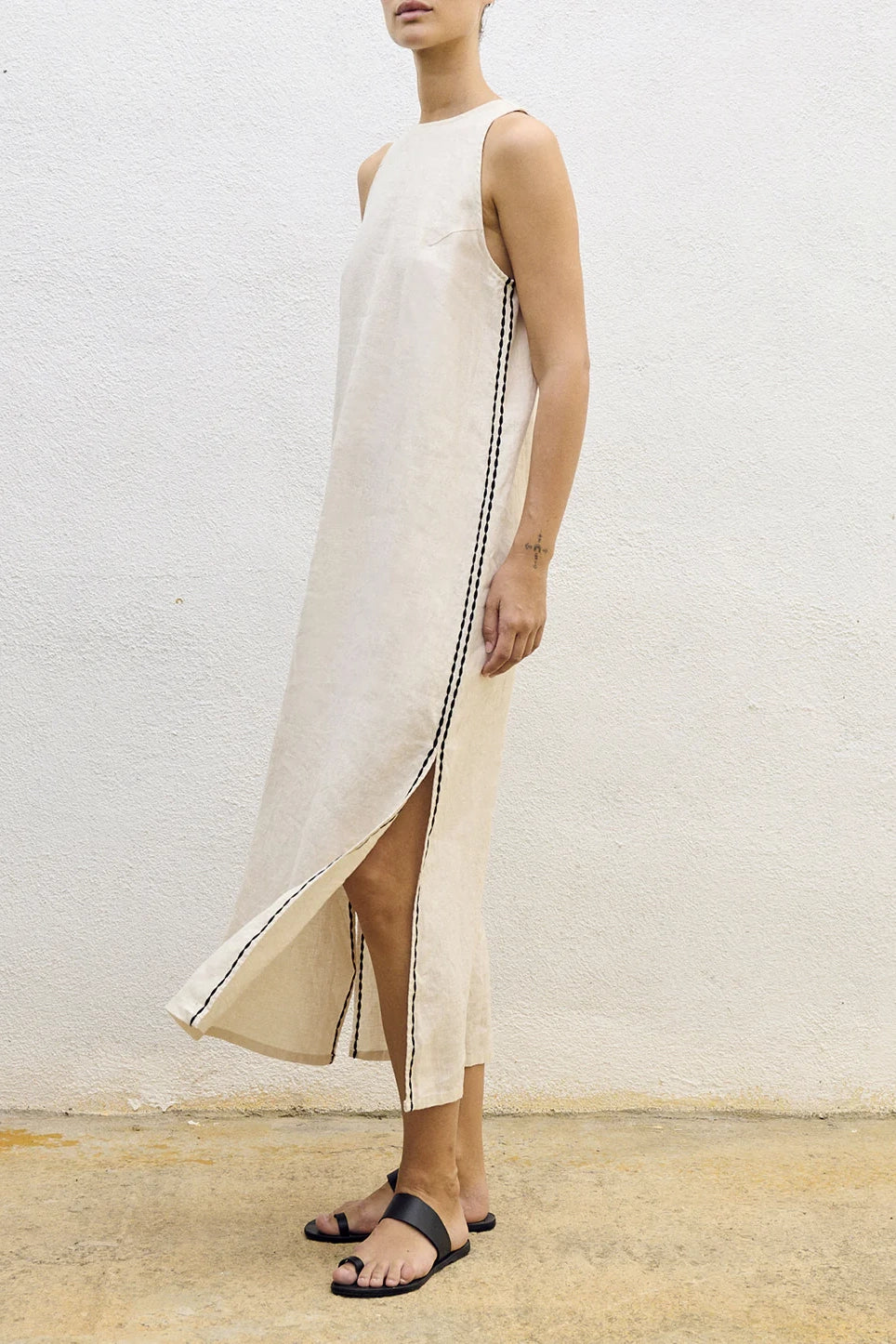 Embroidered Long Dress Cream