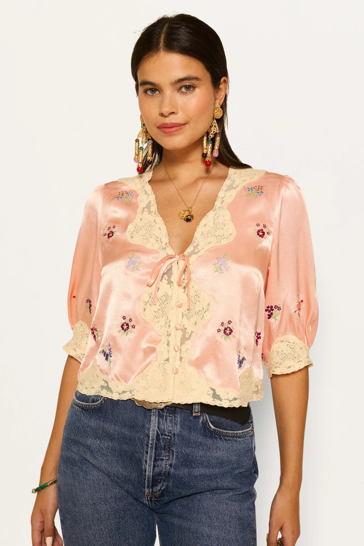 Ursula Embroidered Satin Top