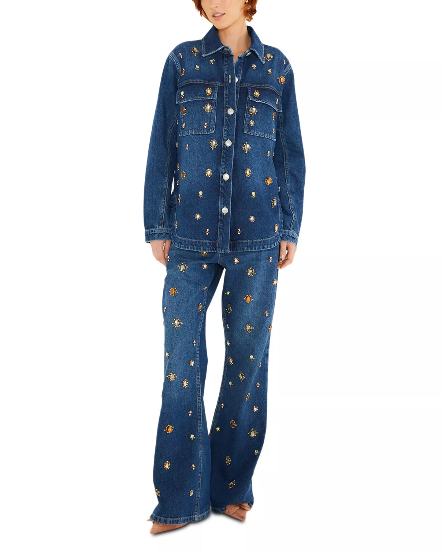 Farm Rio Blue Denim Gems Shirt