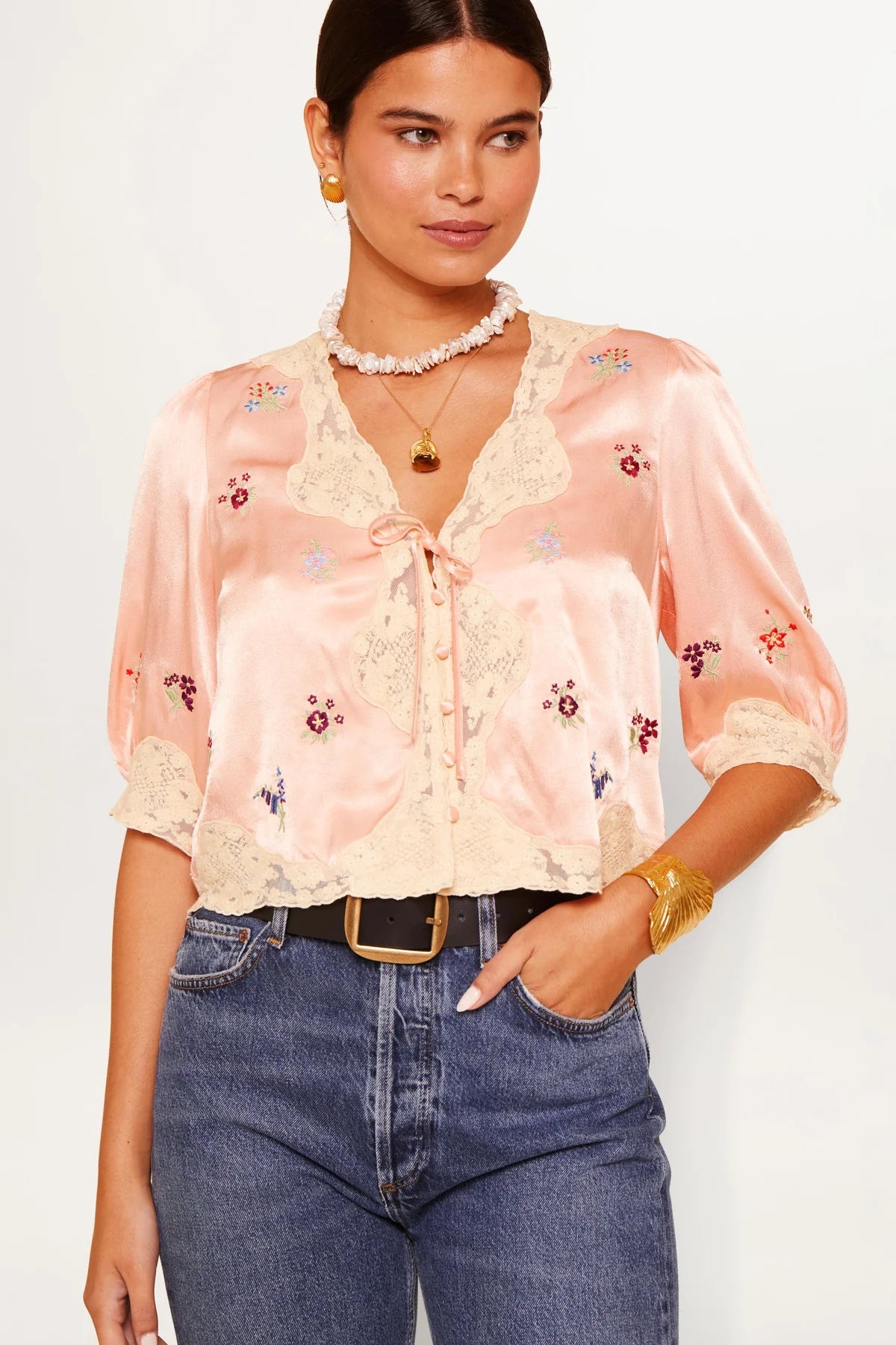 Ursula Embroidered Satin Top