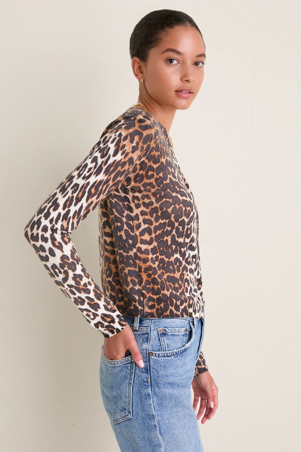 Ganni Printed Merino Cardigan Almond Milk