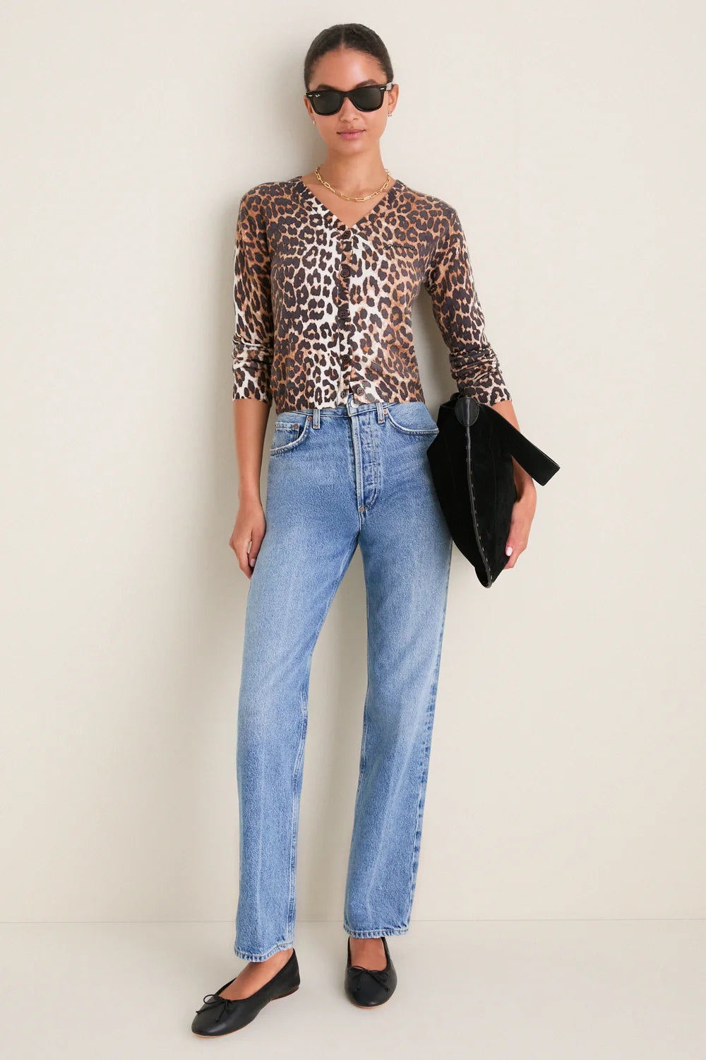 Ganni Printed Merino Cardigan Almond Milk