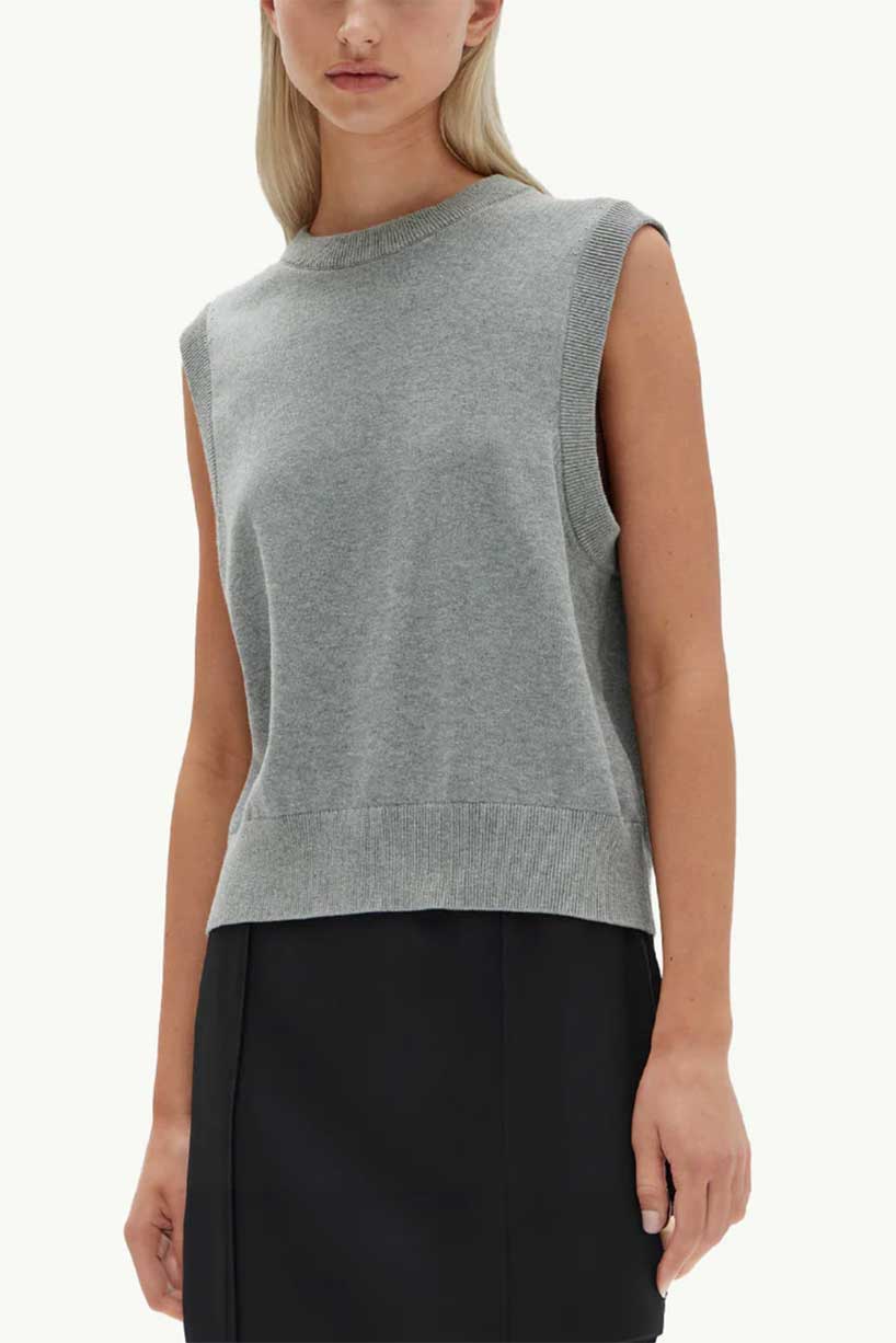 Ember Relaxed Knit Cotton Vest Grey Marle