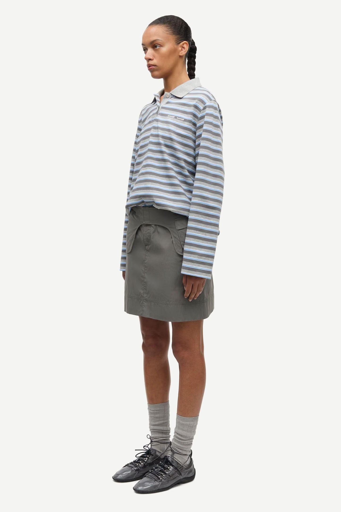 Samsoe Samsoe Sadover Long Sleeve Polo Blue Grey
