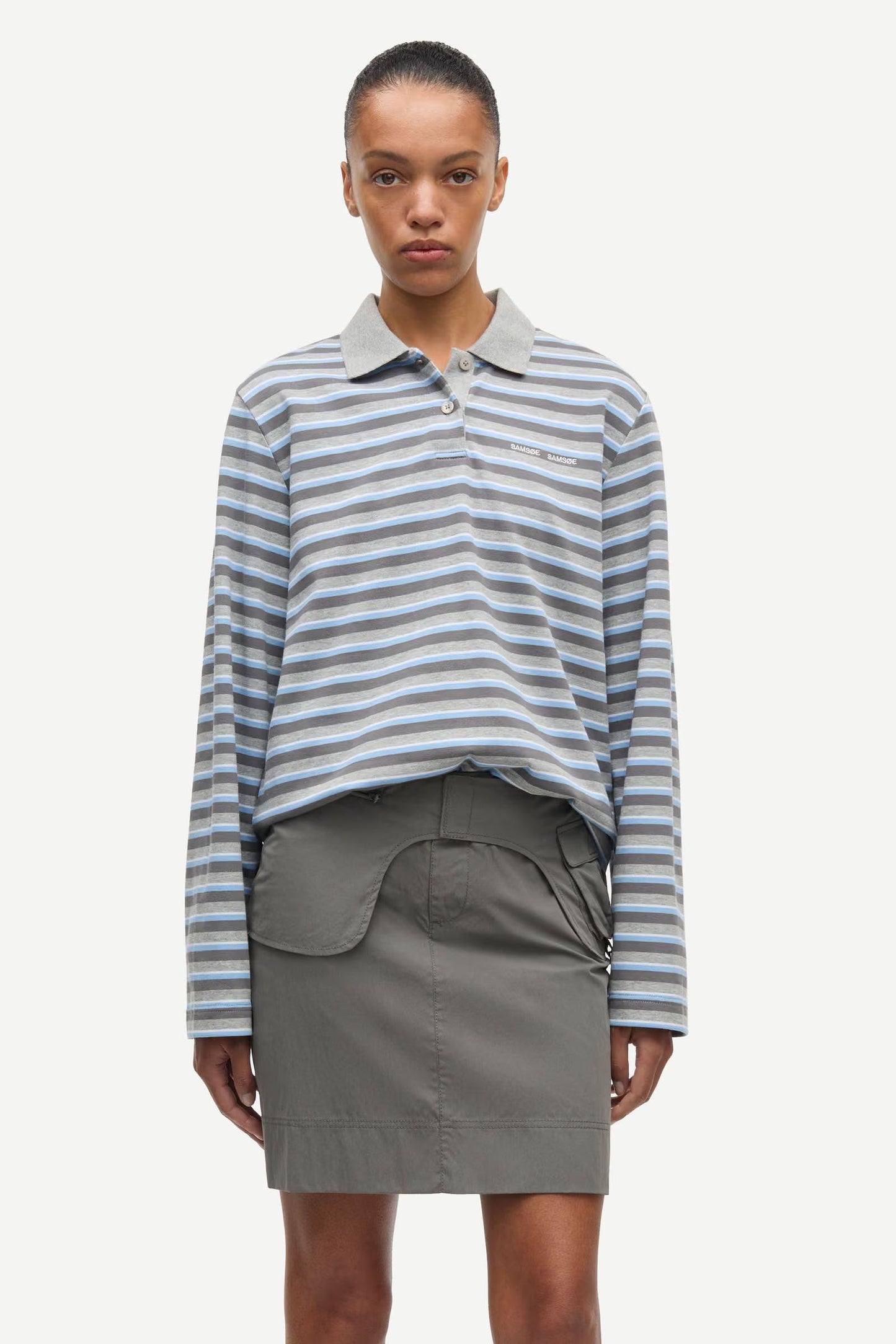 Samsoe Samsoe Sadover Long Sleeve Polo Blue Grey