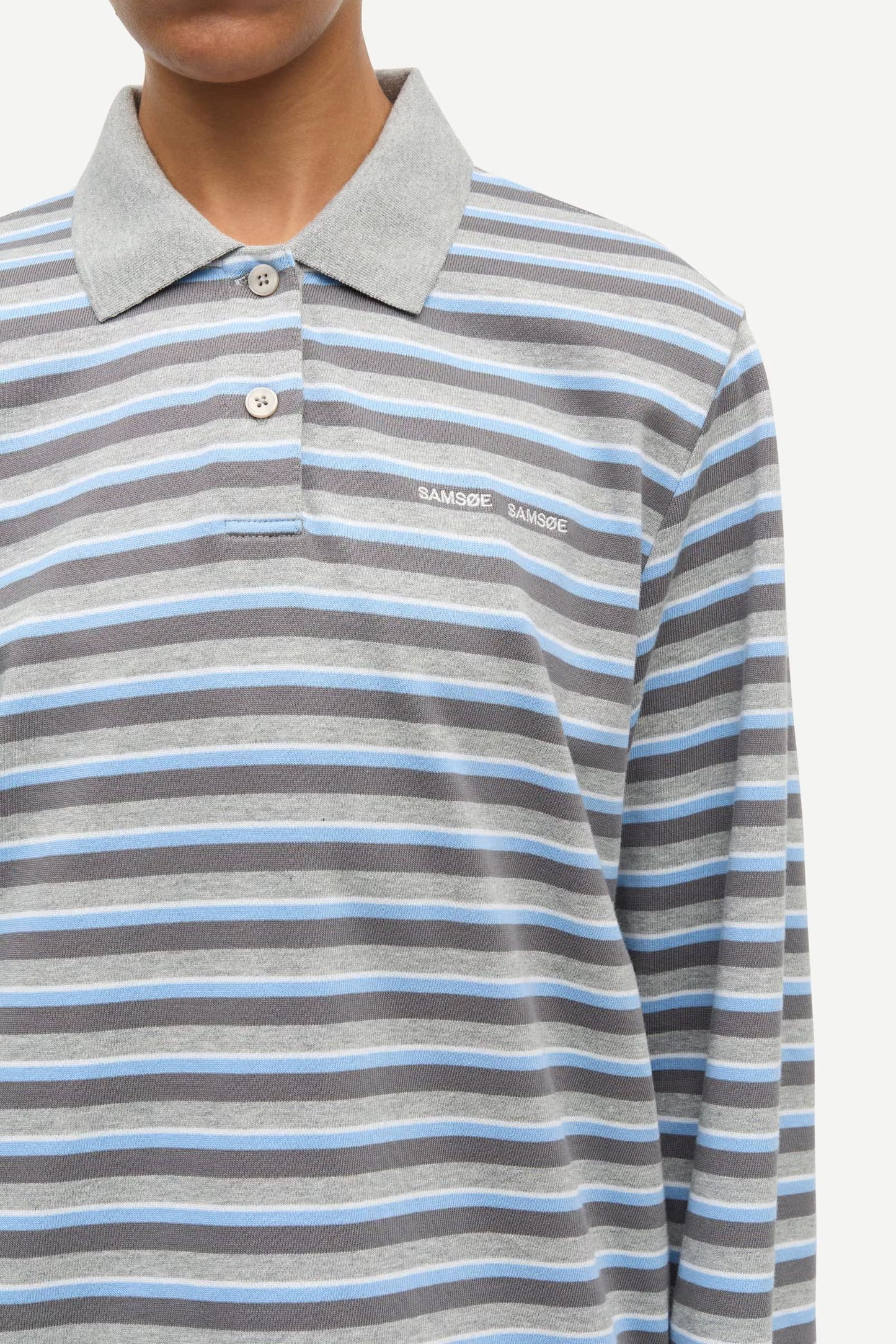 Samsoe Samsoe Sadover Long Sleeve Polo Blue Grey