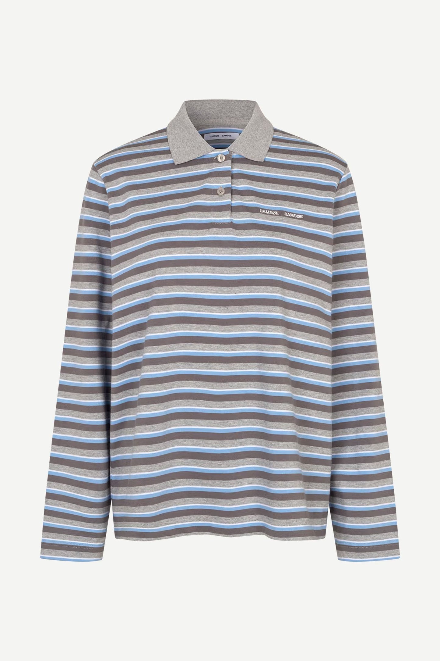 Samsoe Samsoe Sadover Long Sleeve Polo Blue Grey