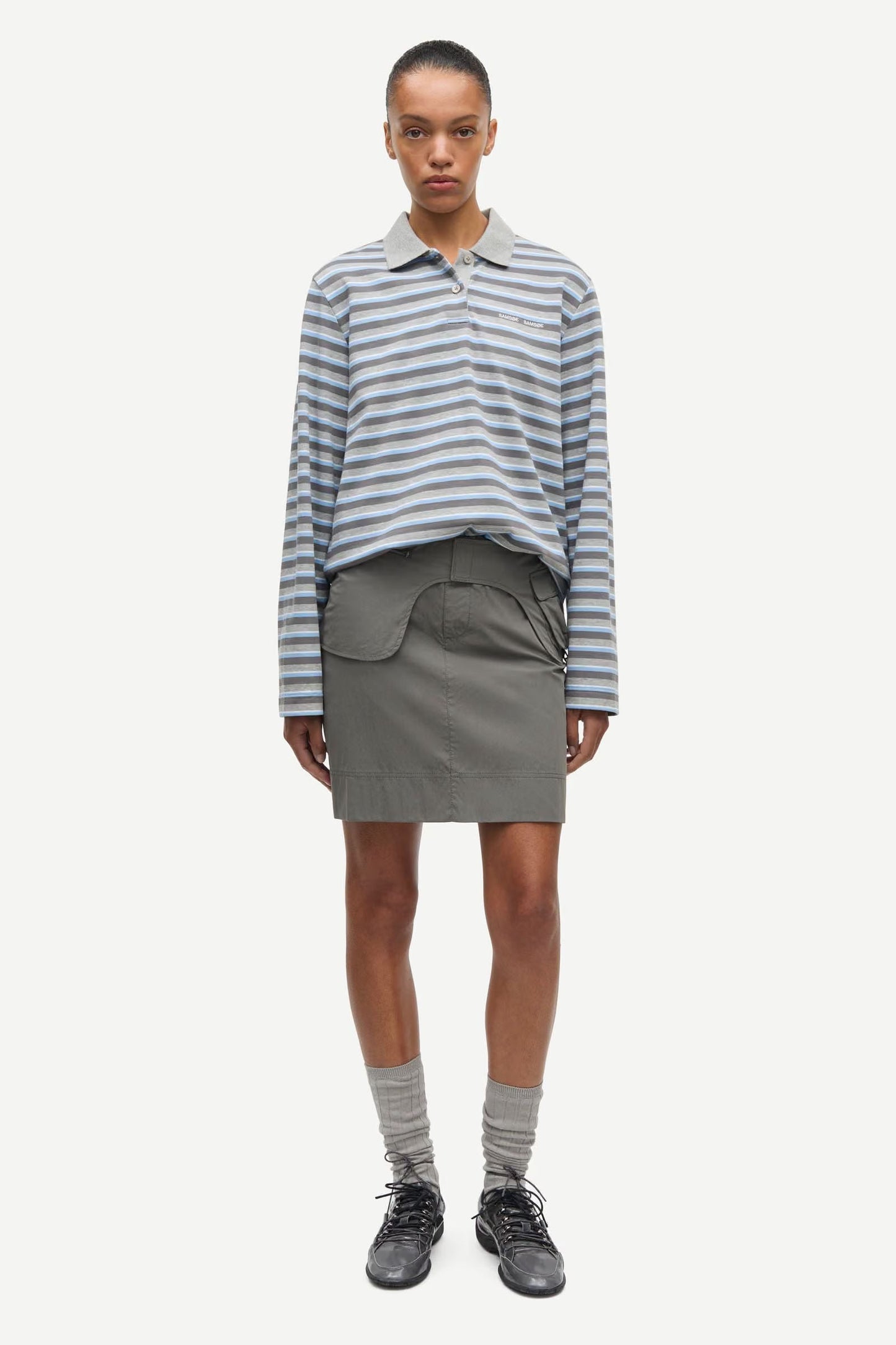 Samsoe Samsoe Sadover Long Sleeve Polo Blue Grey