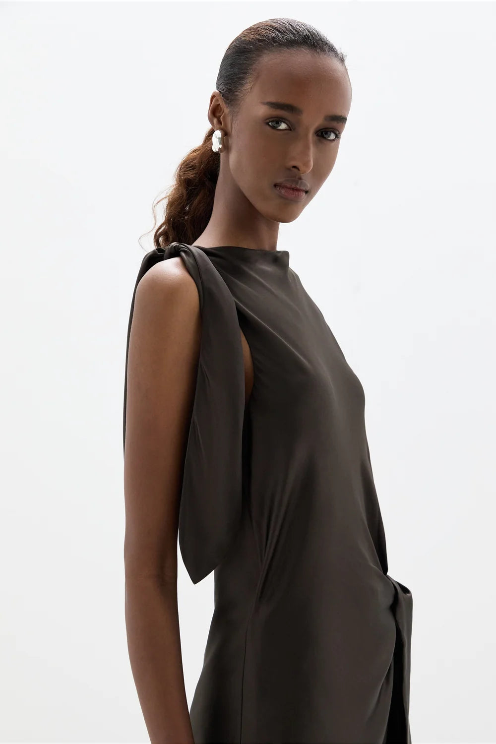 Sir Gabriete Tie Shoulder Dress Chocolate