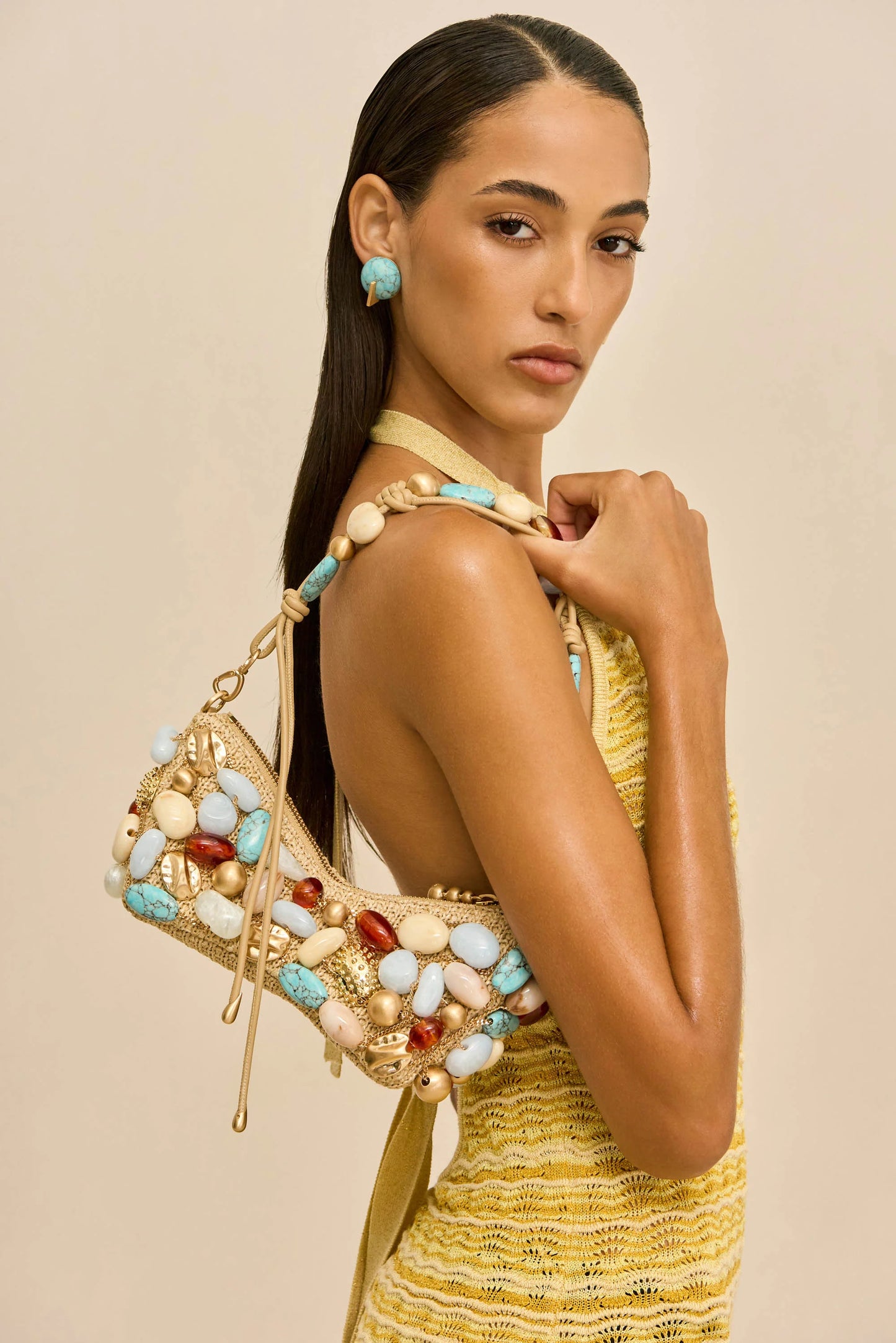 Mercier Mini Shoulder Bag Raffia Ibiza Turquoise