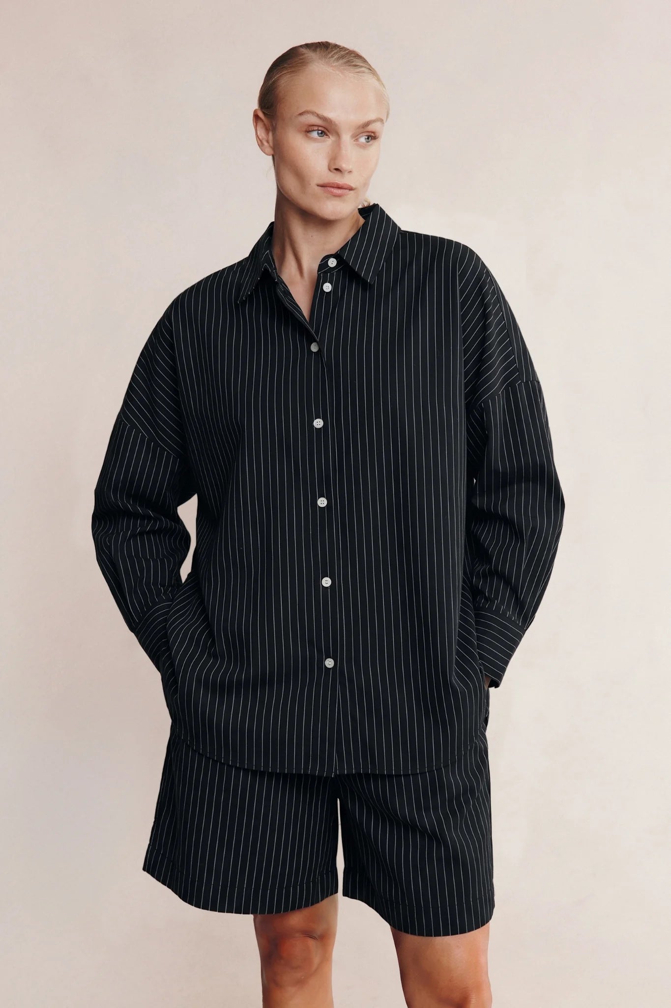 Marle Mela Shirt Black Pin Stripe