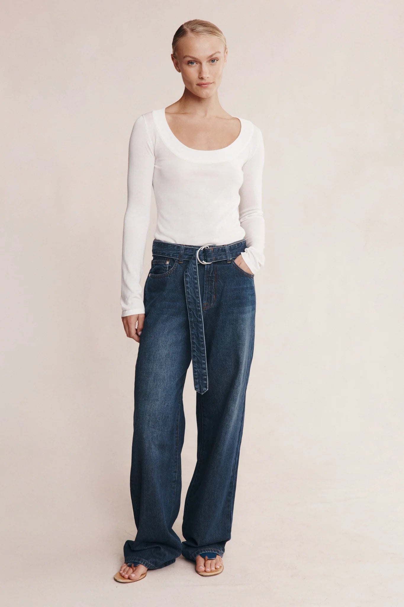Marle Belted Wide Leg Jean Dark Wash
