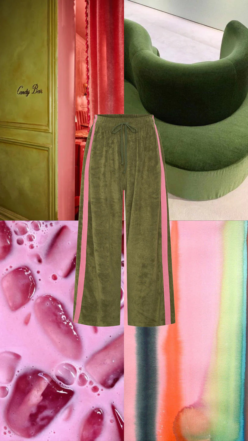 La Boheme Girls Viva Terry Pant Olive Pink
