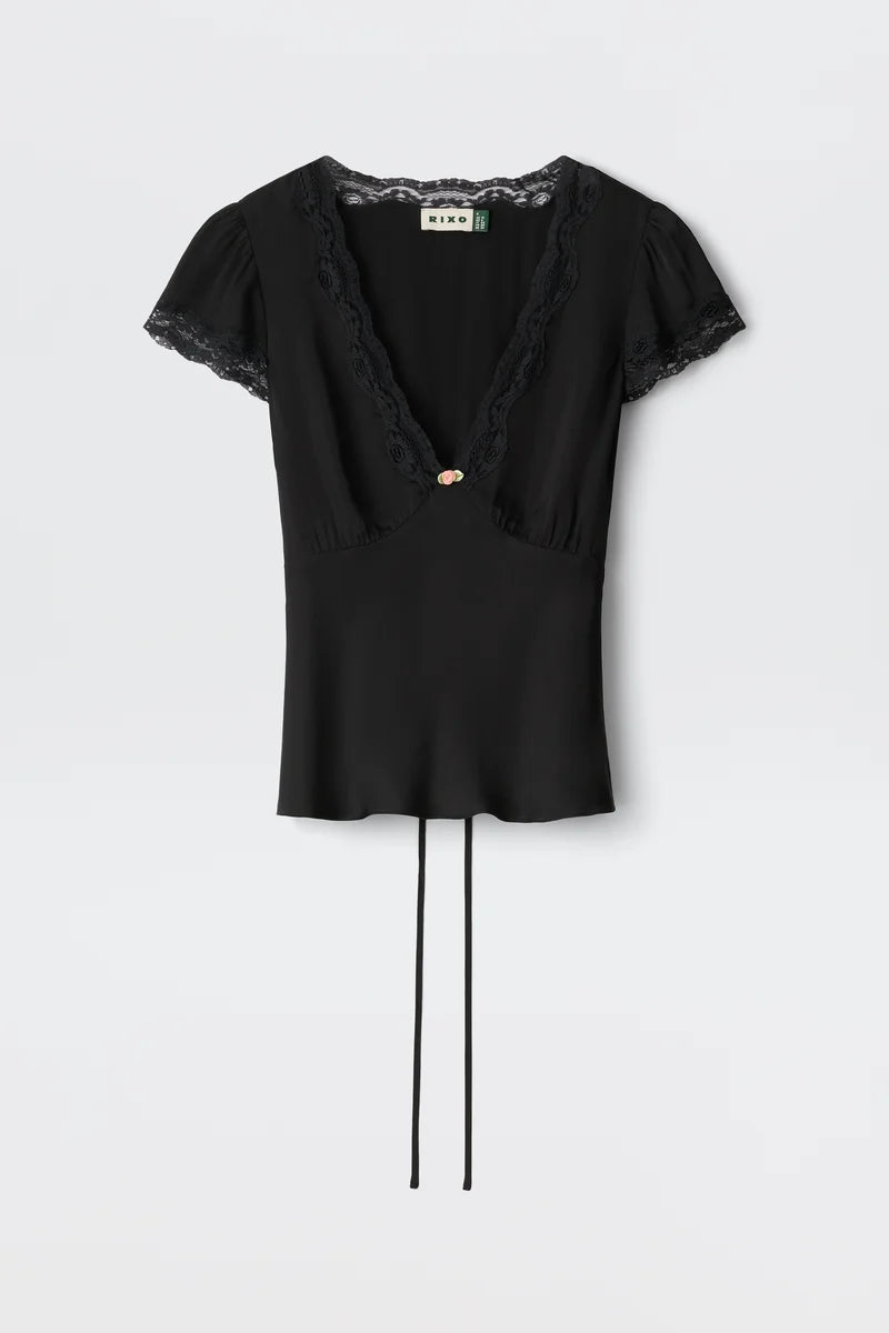 Rixo Karia Top Black Velvet