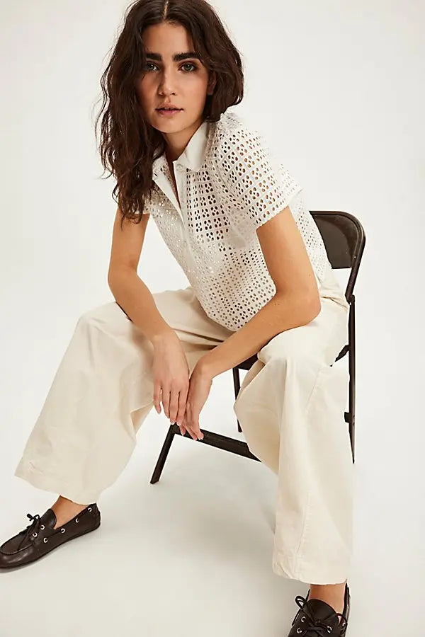 Anna Eyelet Top Ivory