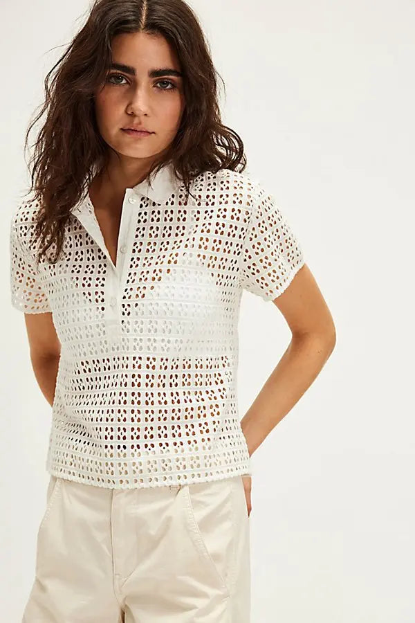 Anna Eyelet Top Ivory