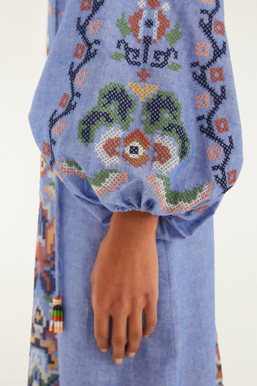 Garden Tapestry Blue Embroiderer Long Sleeve Midi