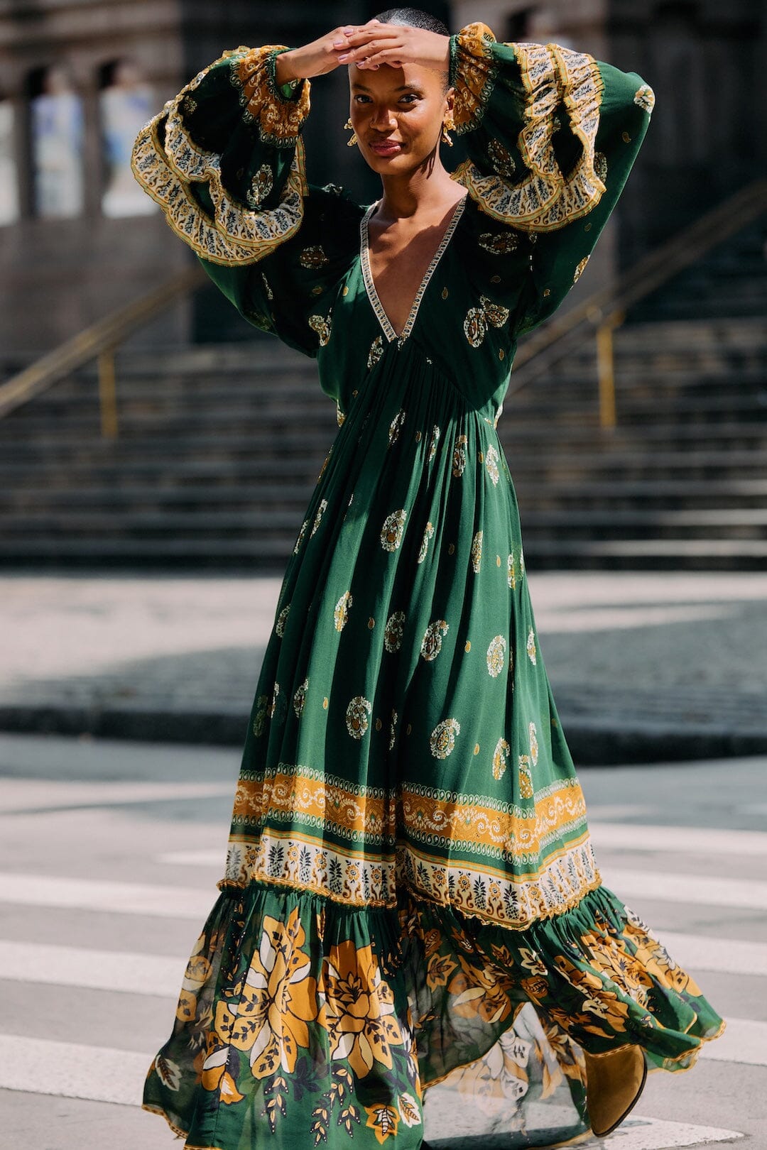 Ayla Green Ruffled Maxi Dress