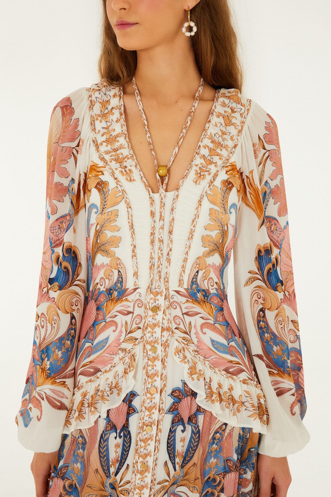 Sea Garden Off White Braid Details Long Dress