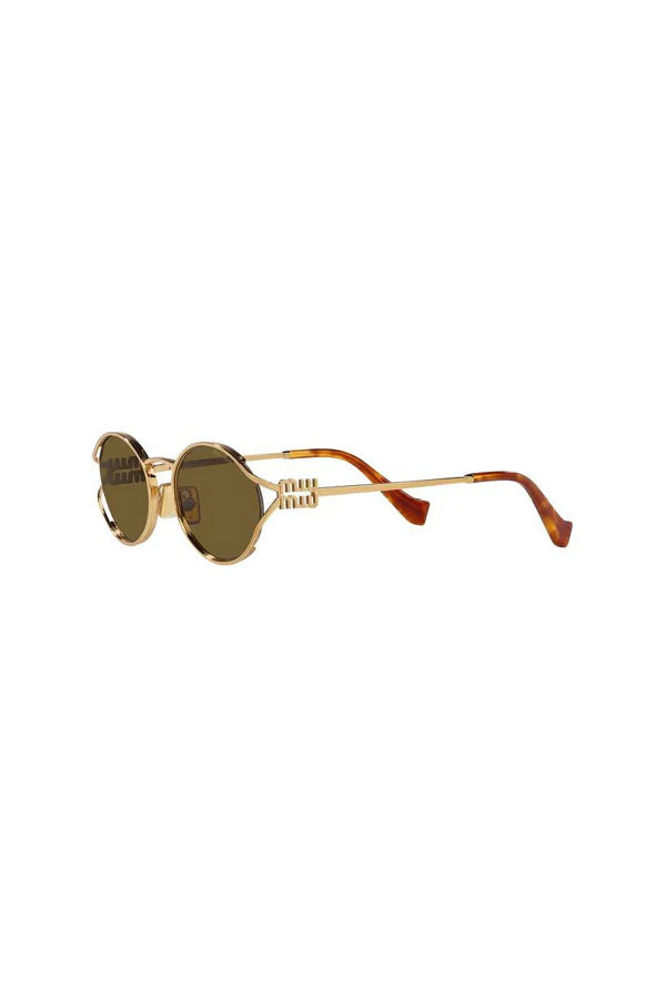 Miu Miu Oval Brass Gold Dark Brown 0MU 52YS