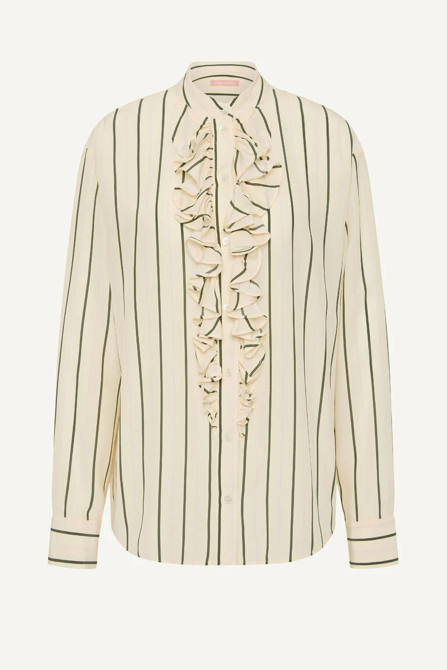Maggie Marilyn For the Frill Of It Shirt Marshmallow and Olive Stripe