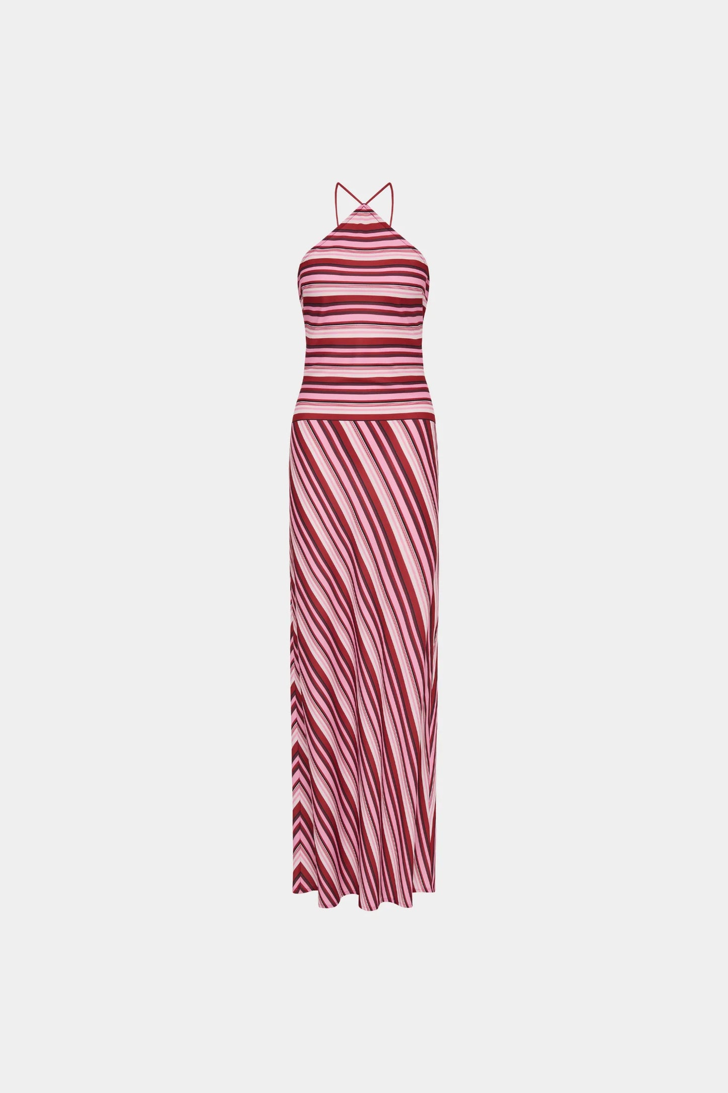 Halter Maxi Dress Magenta Stripe
