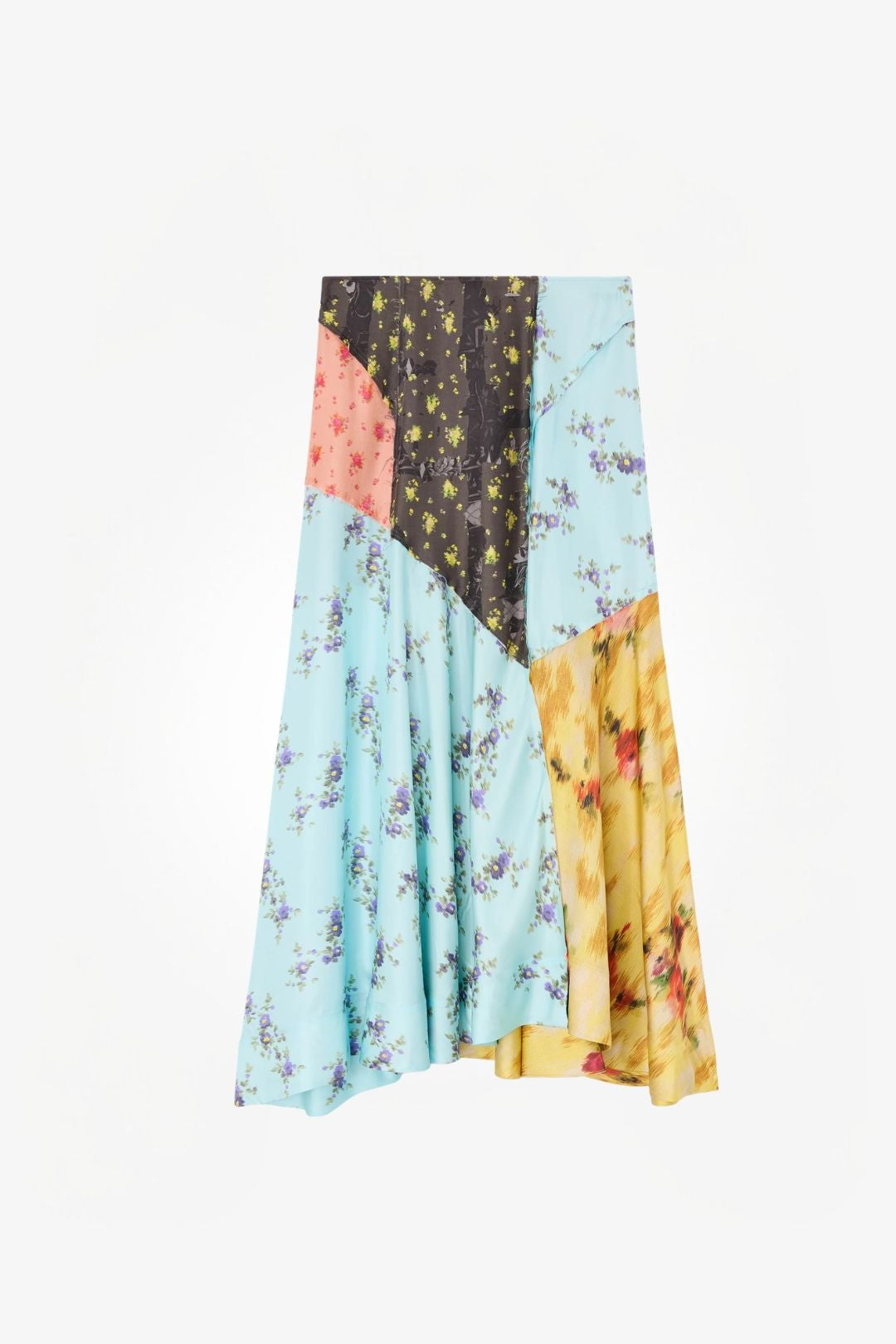 Multi Printed Silk Twill Fluid Skirt