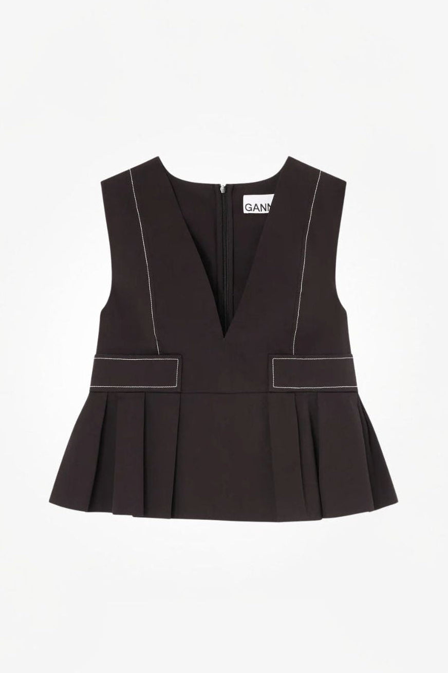 Stretch Cotton V Neck Pocket Blouse Black