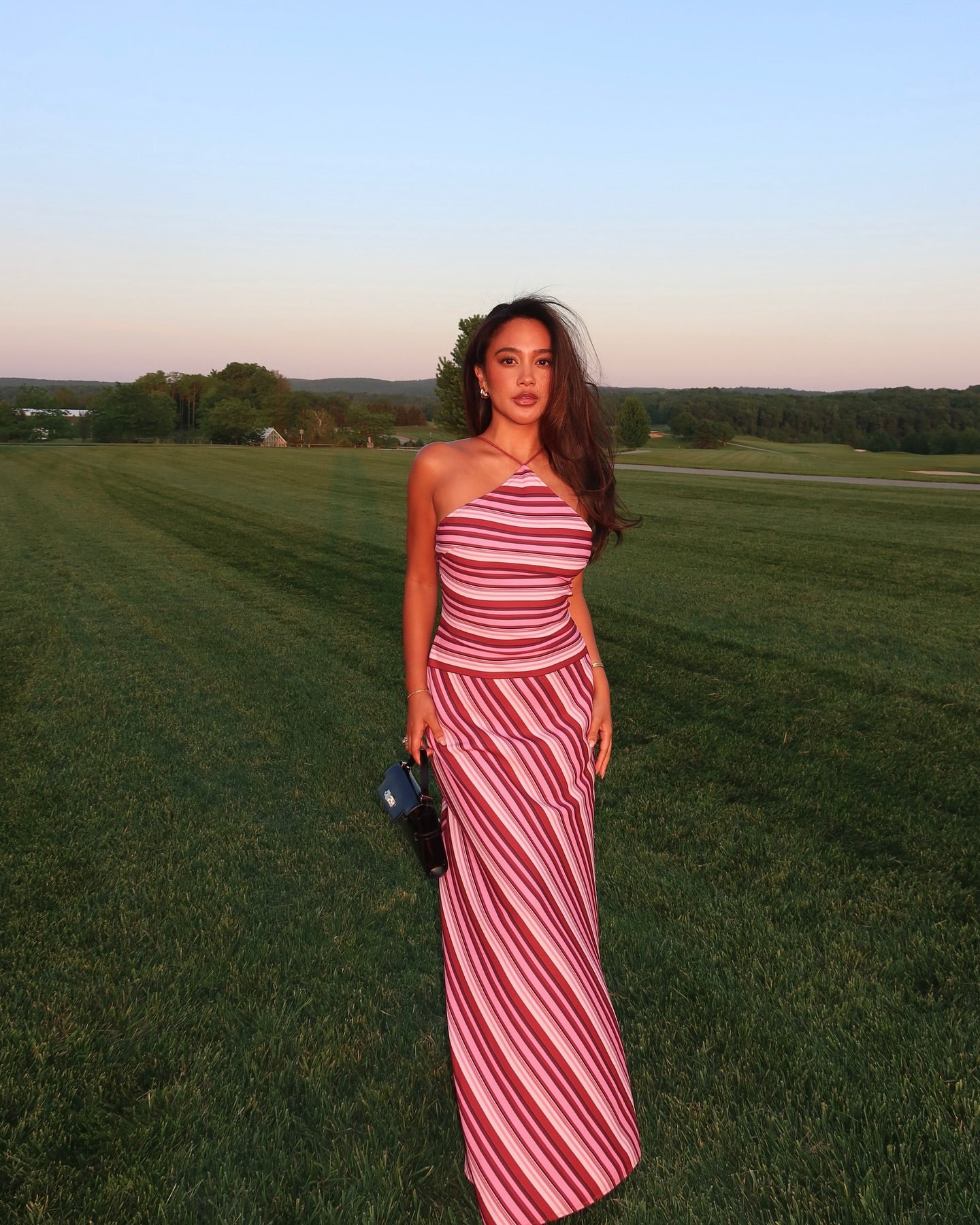 Halter Maxi Dress Magenta Stripe