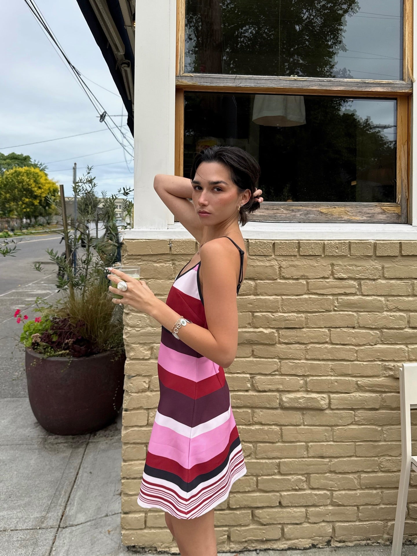 Bias Mini Dress Fuchsia Stripe