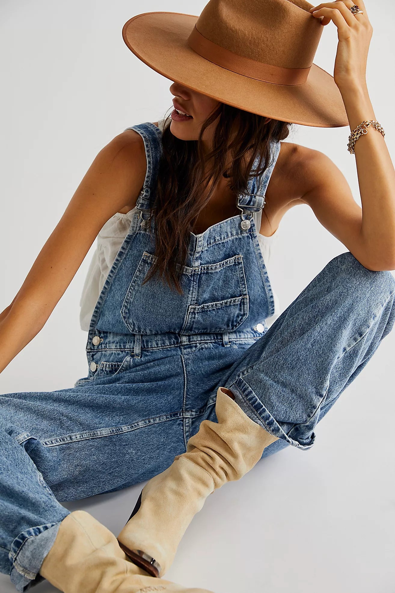 We The Free Ziggy Denim Overalls Powder Blue