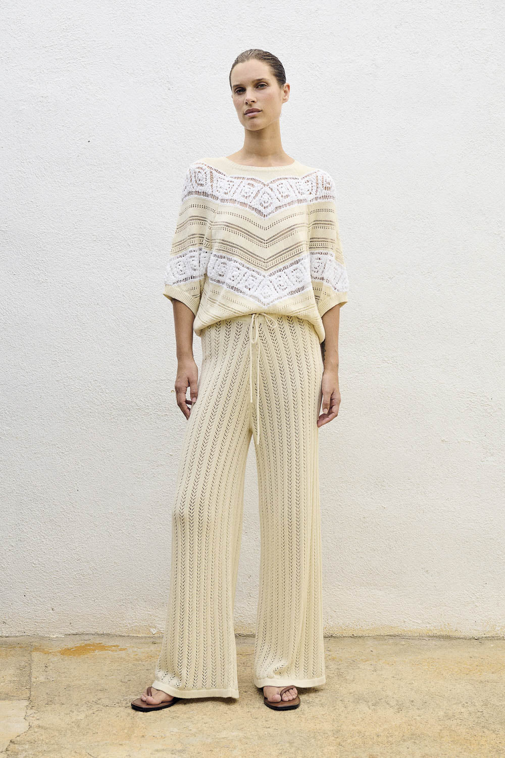 Wide Pants Crochet Ecru