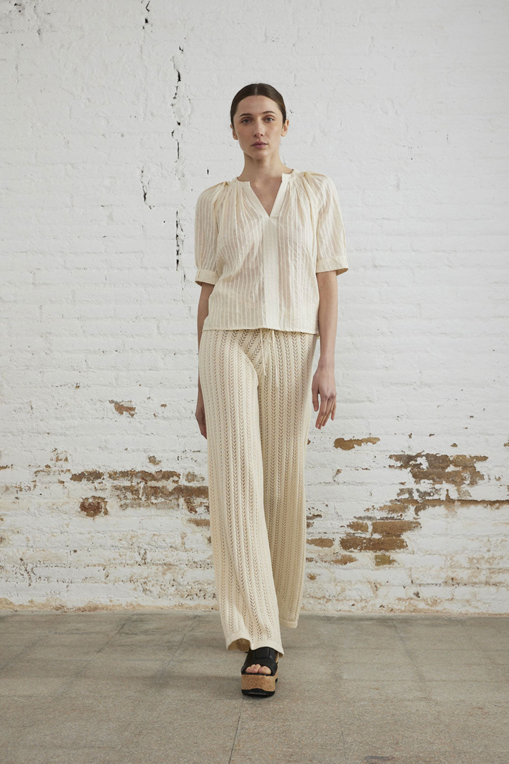 Wide Pants Crochet Ecru