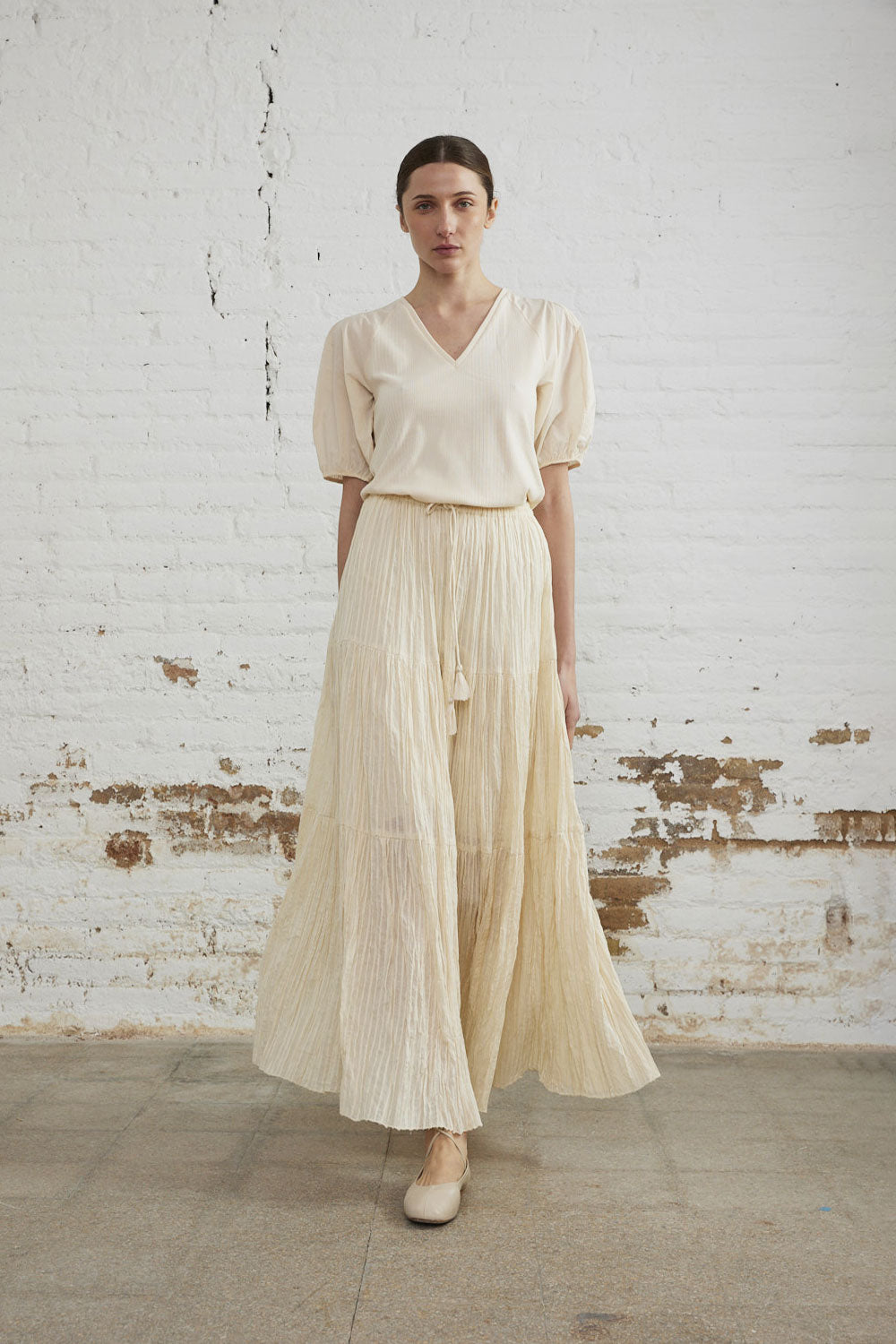 Ruffled Long Skirt Ecru