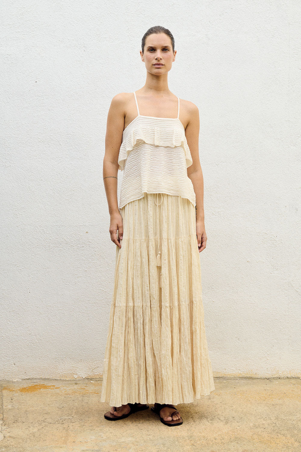 Ruffled Long Skirt Ecru