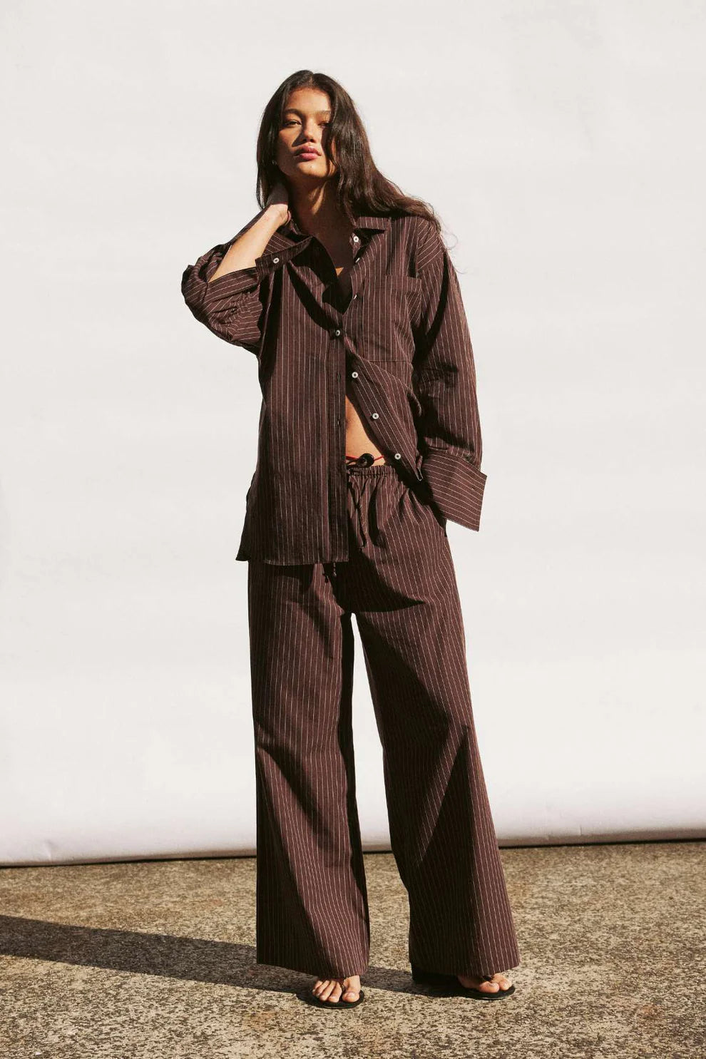 Rae Drawstring Pant Espresso Stripe