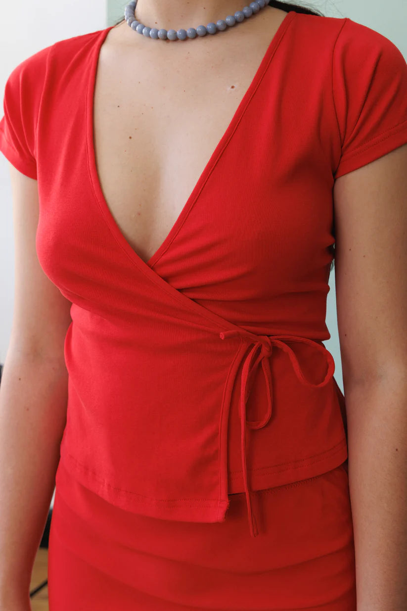 Cap Sleeve Wrap Top Pomodoro