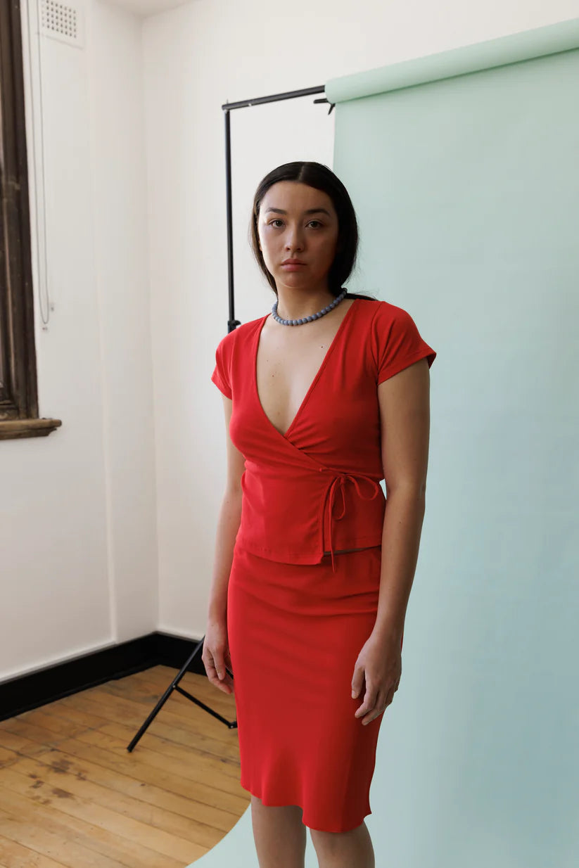 Cap Sleeve Wrap Top Pomodoro