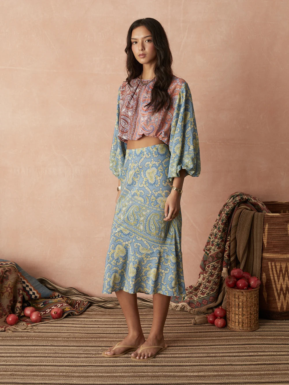 Boteh Caravane Silk Bias Skirt